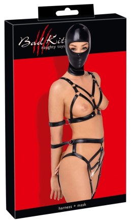 Bad Kitty Zestaw Skorzanych Paseczkow z Maską na Głowę XS Czarny