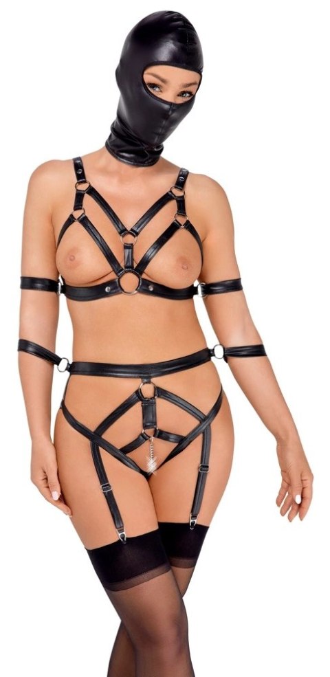 Bad Kitty Zestaw Skorzanych Uprzęży z Maską na Głowę L, czarny Bad Kitty Zestaw Skorzanych Uprzęży z Maską na Głowę L, czarny
