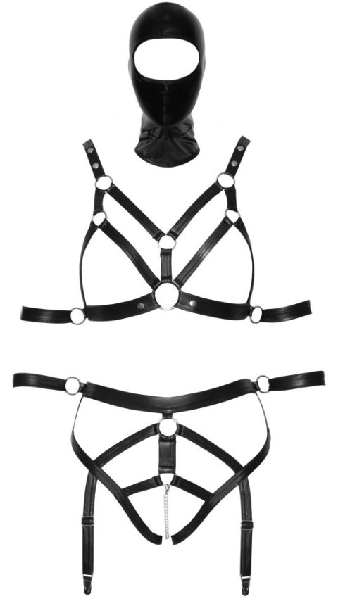 Bad Kitty Zestaw Uprzęży XL z Maską i Regulacją z Ekoskory Czarny Bad Kitty Zestaw Uprzęży XL z Maską i Regulacją z Ekoskory Czarny