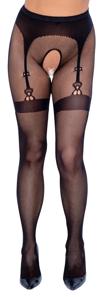 Cottelli LEGWEAR Rajstopy siateczkowe z wzorem pończoch S-L czarne Cottelli LEGWEAR Rajstopy siateczkowe z wzorem pończoch S-L czarne