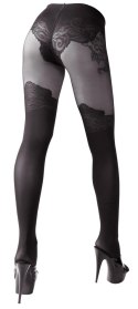 Cottelli LEGWEAR rajstopy czarne z wzorem nad kolano Oeko-Tex 40/20 den