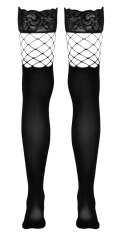 Cottelli Legwear S/M - Pończochy 2w1 z siatką i koronką, czarne
