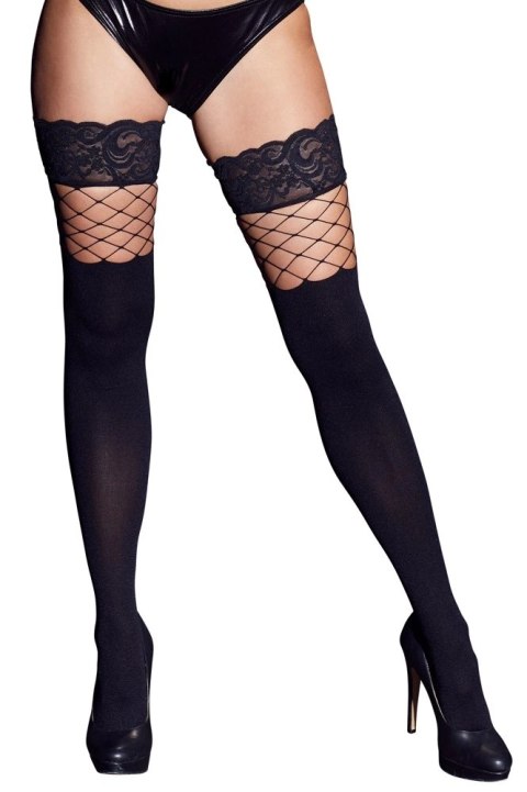 Cottelli Legwear S/M - Pończochy 2w1 z siatką i koronką, czarne Cottelli Legwear S/M - Pończochy 2w1 z siatką i koronką, czarne