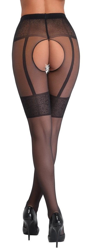 Cottelli Legwear rajstopy z otwartą częścią intymną i wzorem podwiązek 20 den czarne Cottelli Legwear rajstopy z otwartą częścią intymną i wzorem podwiązek 20 den czarne