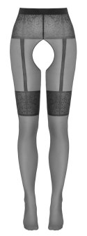 Cottelli Legwear rajstopy z otwartą częścią intymną i wzorem podwiązek 20 den czarne