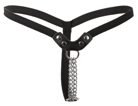 Fetish Collection skorzane stringi z metalowymi łańcuszkami, czarne Fetish Collection skorzane stringi z metalowymi łańcuszkami, czarne