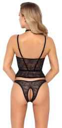Abierta Fina Longline Gorset Koronka + Figi Otwarte 75B/S Czarny