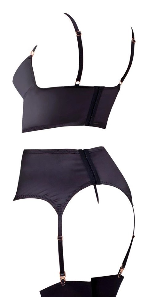 Abierta Fina komplet satynowy 85C/XL czarny z detalami złota rożowego Abierta Fina komplet satynowy 85C/XL czarny z detalami złota rożowego