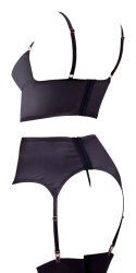 Abierta Fina komplet satynowy czarny 85B/L biustonosz pas stringi
