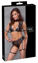 Cottelli Bondage komplet top i majtki XL czarny matowy z paskami