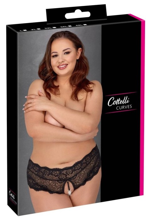 Cottelli CURVES Figi z Koronki Czarny XL z Perełkami i Satynową Wstążką Cottelli CURVES Figi z Koronki Czarny XL z Perełkami i Satynową Wstążką