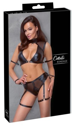 Cottelli Collection Bondage komplet top i majtki z paskami S czarny