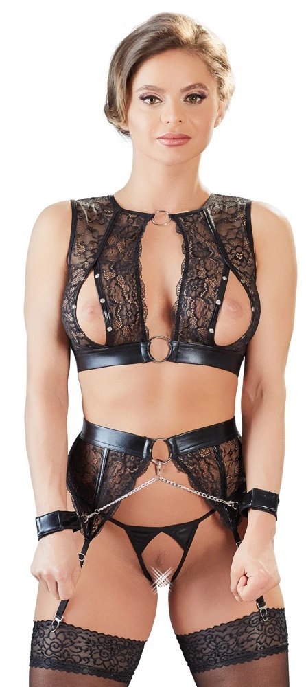 Cottelli Collection Zestaw Bondage 3-częściowy koronka czarny S Cottelli Collection Zestaw Bondage 3-częściowy koronka czarny S