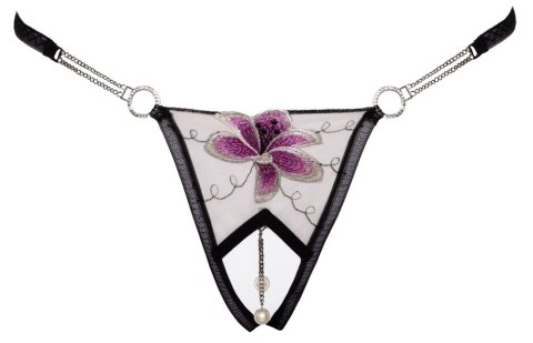 Cottelli Lingerie S/M - Stringi siateczkowe z haftem i perłowym łańcuszkiem Cottelli Lingerie S/M - Stringi siateczkowe z haftem i perłowym łańcuszkiem