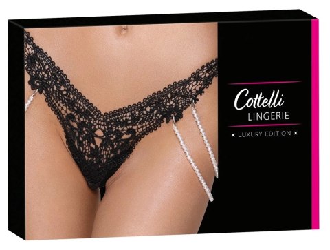 Cottelli Lingerie Stringi S/M z Koronką i Odpinanymi Perłowymi Łańcuszkami