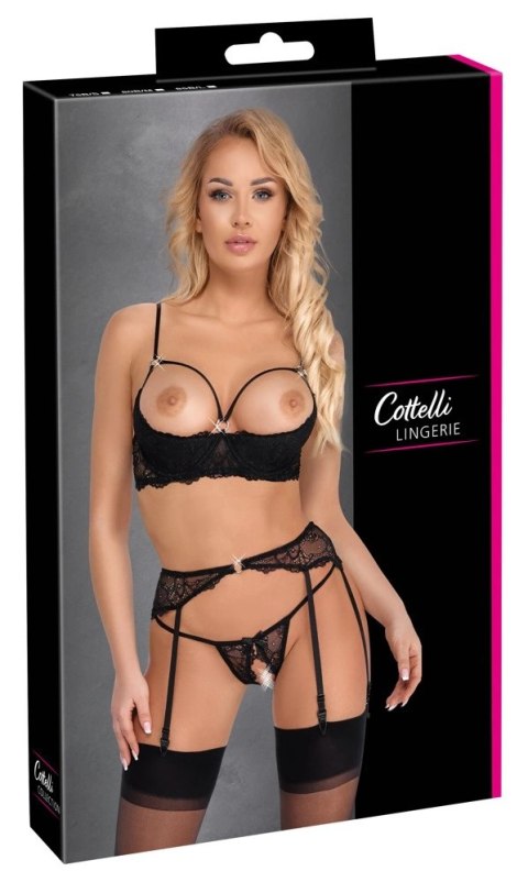 Cottelli Lingerie komplet koronkowy czarny 3-częściowy 85B/L Cottelli Lingerie komplet koronkowy czarny 3-częściowy 85B/L