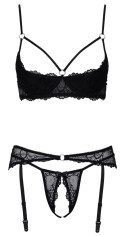 Cottelli Lingerie zestaw koronkowy 3-częściowy czarny 75B/S brokat