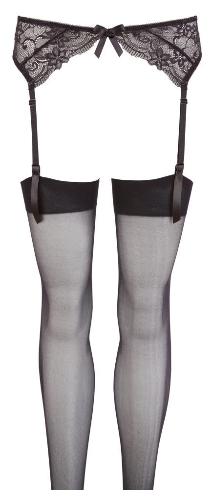 NO:XQSE Koronkowy Pas z Pończochami Czarny S/M - zestaw elegancki NO:XQSE Koronkowy Pas z Pończochami Czarny S/M - zestaw elegancki