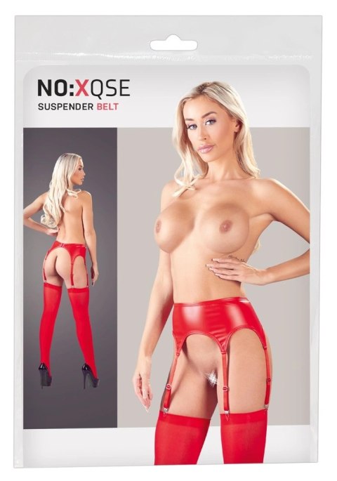 NO:XQSE Pas do pończoch z pończochami czerwony L/XL matowy komplet NO:XQSE Pas do pończoch z pończochami czerwony L/XL matowy komplet