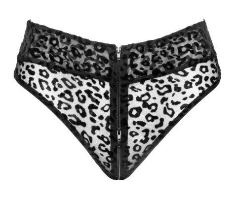Noir F137 - Czarne majtki siateczkowe w panterkę, wysoki stan XL Noir F137 - Czarne majtki siateczkowe w panterkę, wysoki stan XL