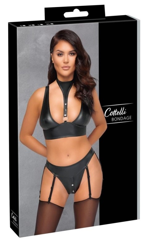 Cottelli Bondage Komplecik Matowy Czarny XL - Bralette i Majtki z Podwiązką Cottelli Bondage Komplecik Matowy Czarny XL - Bralette i Majtki z Podwiązką