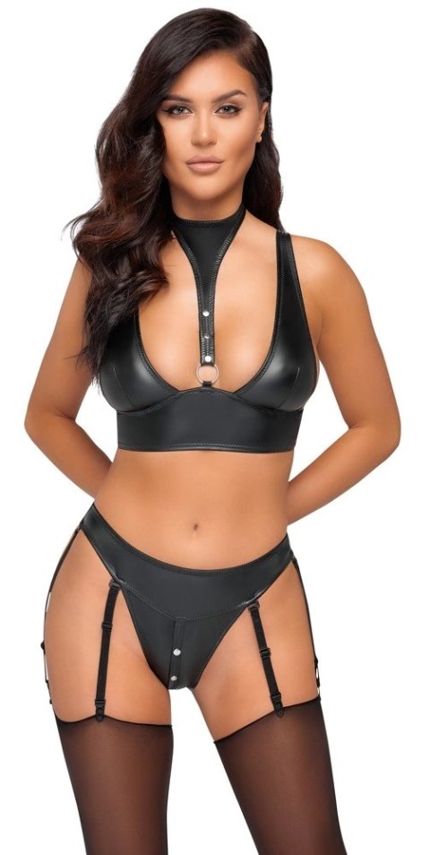 Cottelli Bondage Komplecik Matowy Czarny XL - Bralette i Majtki z Podwiązką Cottelli Bondage Komplecik Matowy Czarny XL - Bralette i Majtki z Podwiązką