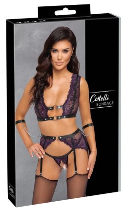 Cottelli Bondage Komplet Koronkowy Fioletowy XL - Regulowane Szelki i Kajdanki