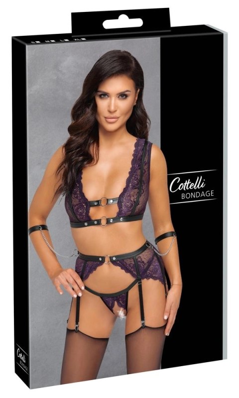 Cottelli Bondage Komplet Koronkowy Fioletowy XL - Regulowane Szelki i Kajdanki