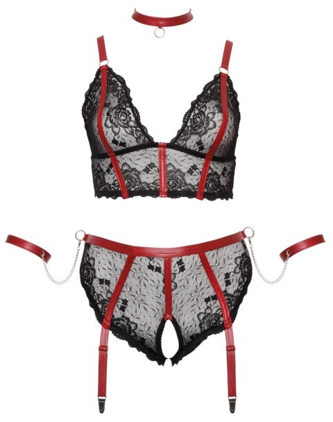 Cottelli Bondage Plus komplet koronkowy 2-częściowy czarno-czerwony 4XL Cottelli Bondage Plus komplet koronkowy 2-częściowy czarno-czerwony 4XL
