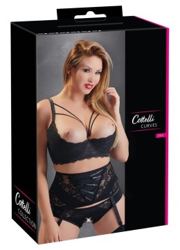 Cottelli CURVES biustonosz 90D z ozdobnymi paskami czarny koronkowy