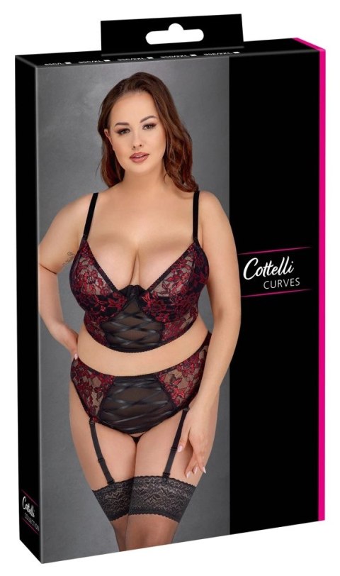 Cottelli Curves komplet koronkowy czarno-czerwony 85C/L z podwyższeniem