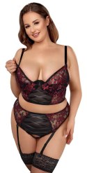 Cottelli Curves komplet koronkowy czarno-czerwony 85C/L z podwyższeniem