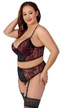 Cottelli Curves komplet koronkowy czarno-czerwony 85C/L z podwyższeniem