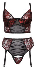 Cottelli Curves komplet koronkowy czarno-czerwony 85C/L z podwyższeniem