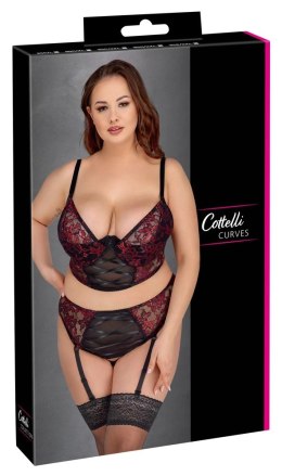 Cottelli Curves komplet koronkowy czarno-czerwony 90C/XL z regulacją