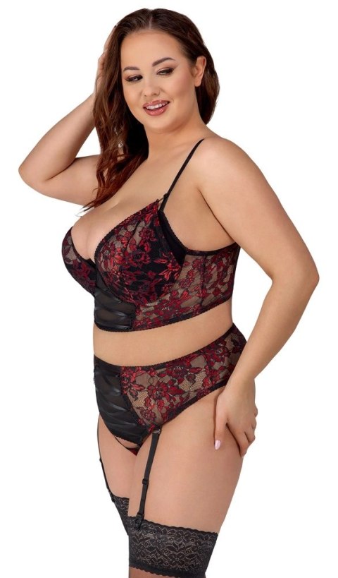 Cottelli Curves komplet koronkowy czarno-czerwony 90C/XL z regulacją Cottelli Curves komplet koronkowy czarno-czerwony 90C/XL z regulacją