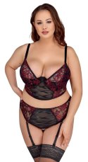 Cottelli Curves komplet koronkowy czarno-czerwony 95D/2XL longline