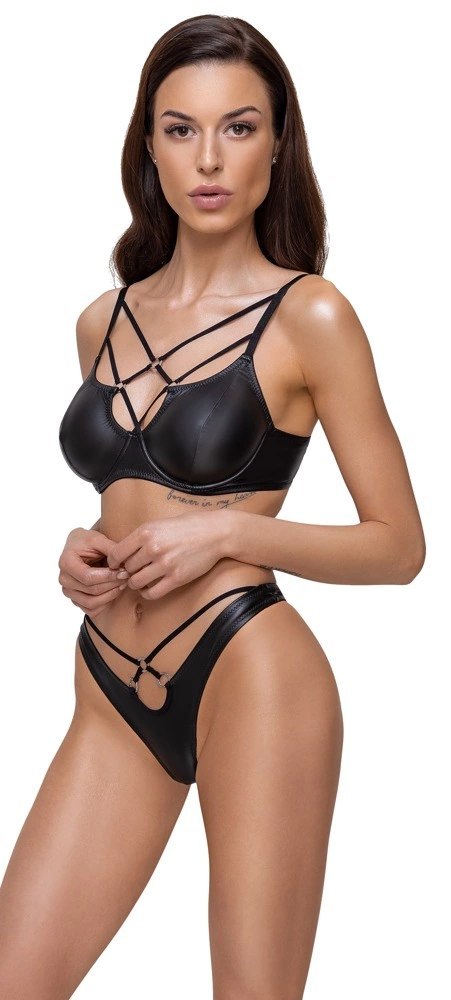 Cottelli LINGERIE komplet 2-częściowy czarny mat elastyczne paski 85B/L Cottelli LINGERIE komplet 2-częściowy czarny mat elastyczne paski 85B/L
