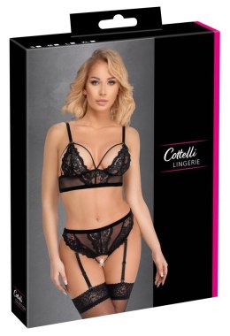 Cottelli LINGERIE komplet koronkowy biustonosz z pasem czarny M