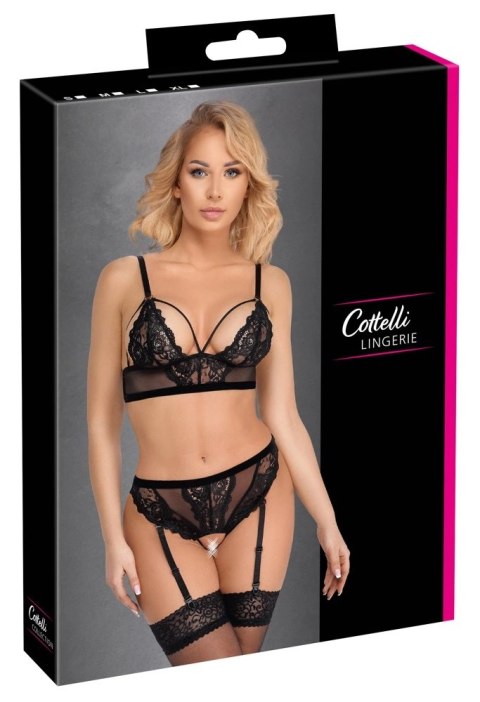 Cottelli LINGERIE komplet koronkowy biustonosz z pasem czarny M Cottelli LINGERIE komplet koronkowy biustonosz z pasem czarny M