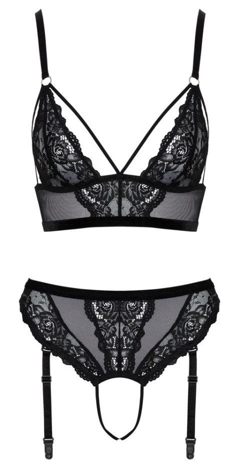 Cottelli LINGERIE komplet koronkowy biustonosz z pasem czarny M Cottelli LINGERIE komplet koronkowy biustonosz z pasem czarny M