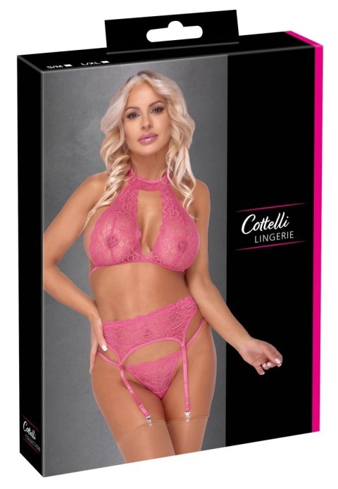 Cottelli Lingerie Komplet bielizny koronkowej rożowy L/XL z pasem Cottelli Lingerie Komplet bielizny koronkowej rożowy L/XL z pasem