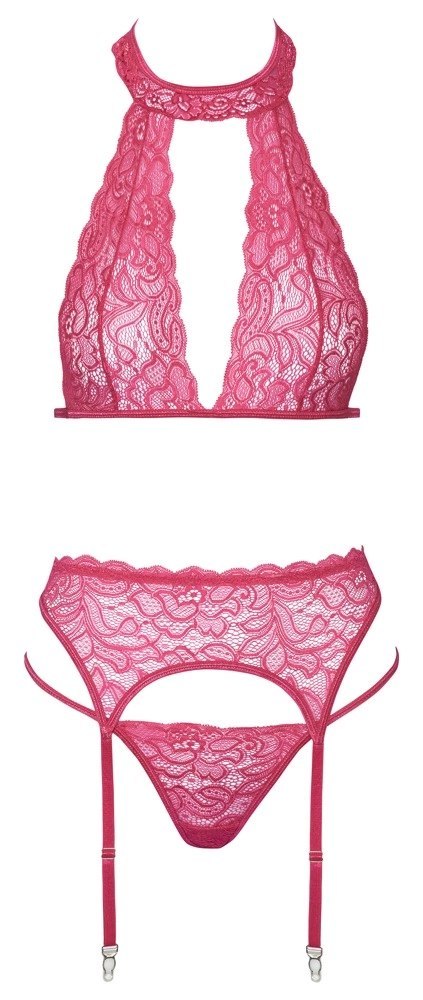 Cottelli Lingerie Komplet bielizny koronkowej rożowy L/XL z pasem Cottelli Lingerie Komplet bielizny koronkowej rożowy L/XL z pasem