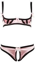 Cottelli Lingerie Satynowy Komplet Rożowy 75B/S Bez Miseczek i Krocza