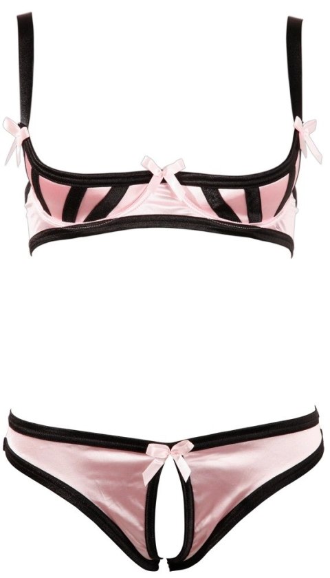 Cottelli Lingerie Satynowy Komplet Rożowy 75B/S Bez Miseczek i Krocza Cottelli Lingerie Satynowy Komplet Rożowy 75B/S Bez Miseczek i Krocza