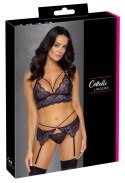 Cottelli Lingerie komplet braletka, pas do pończoch, stringi czarno-fioletowy S