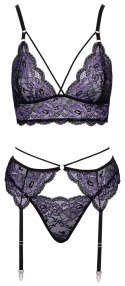 Cottelli Lingerie komplet braletka, pas do pończoch, stringi czarno-fioletowy S