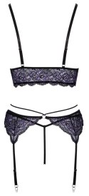 Cottelli Lingerie komplet braletka, pas do pończoch, stringi czarno-fioletowy S
