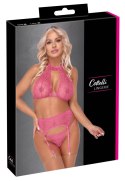 Cottelli Lingerie komplet rożowy koronkowy biustonosz pas stringi S/M