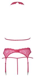 Cottelli Lingerie komplet rożowy koronkowy biustonosz pas stringi S/M